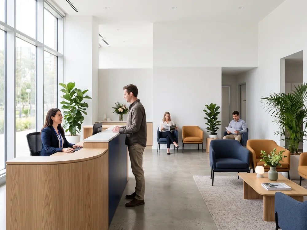 Bright reception area of a clinic